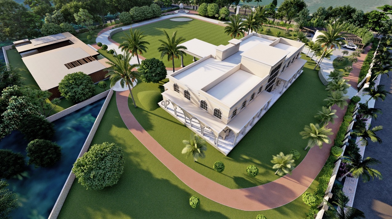 Chhawla Farm — aerial render of the residence and leisure block