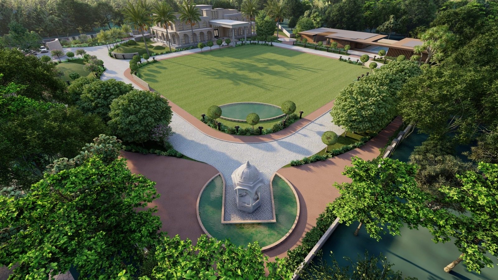 Chhawla Farm — aerial of the great lawn