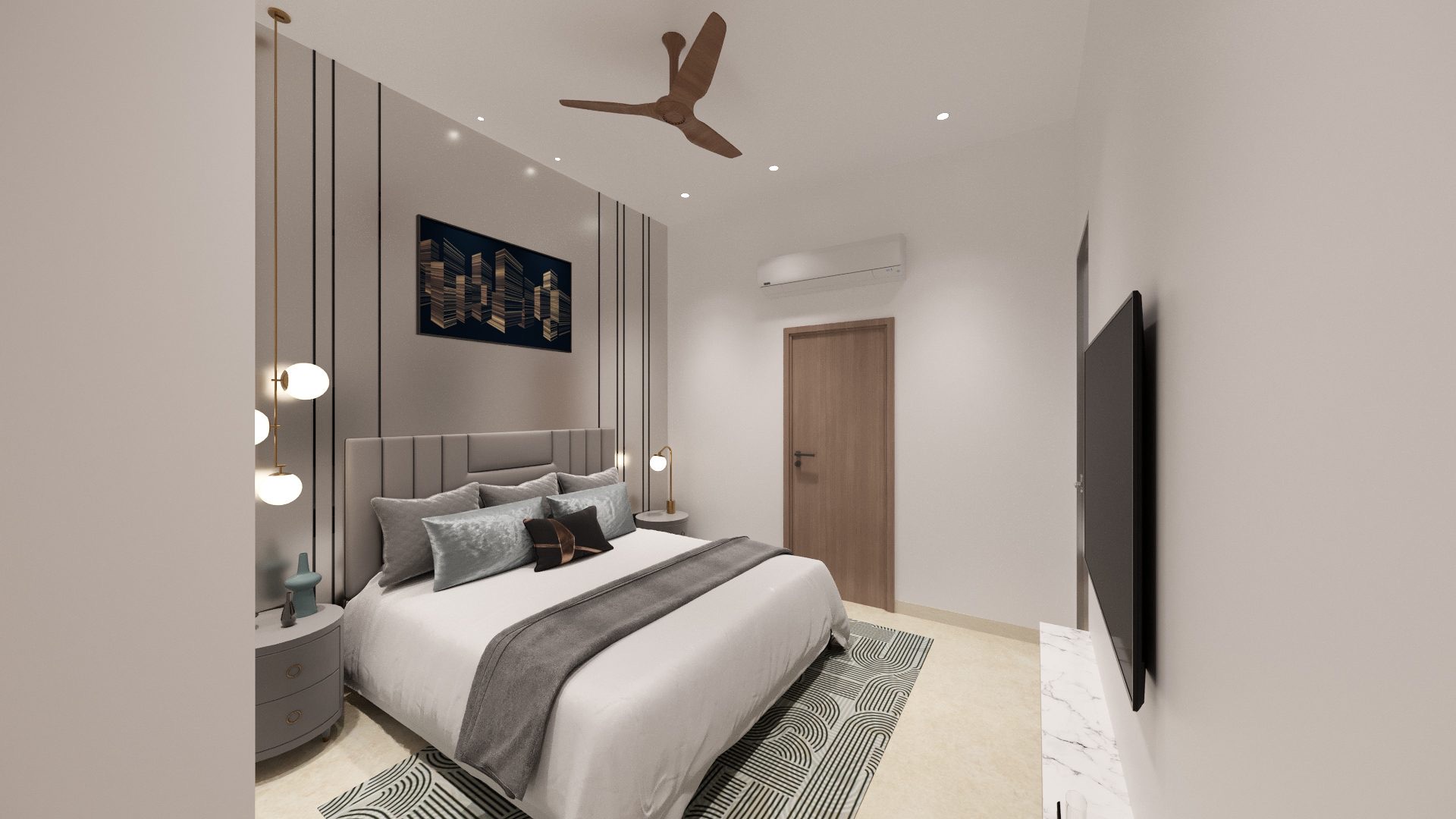 F-482 — bedroom with fluted headboard wall