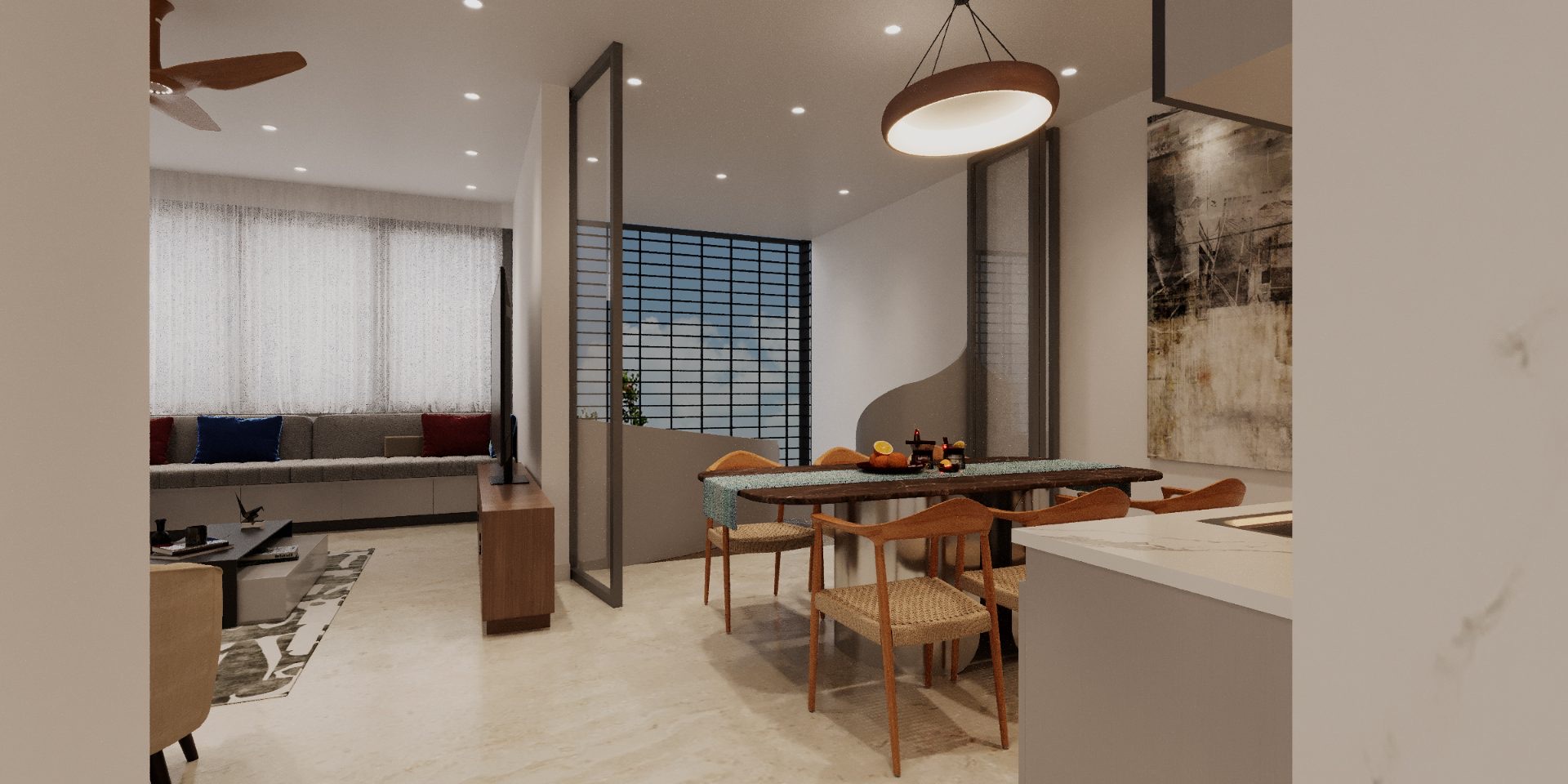 F-482 — open living and dining