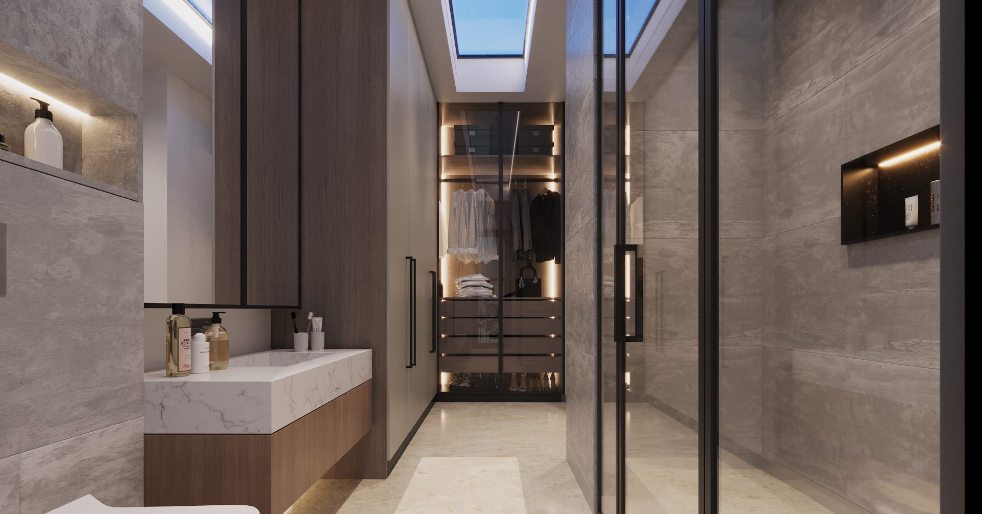 F-482 — master bathroom under skylight