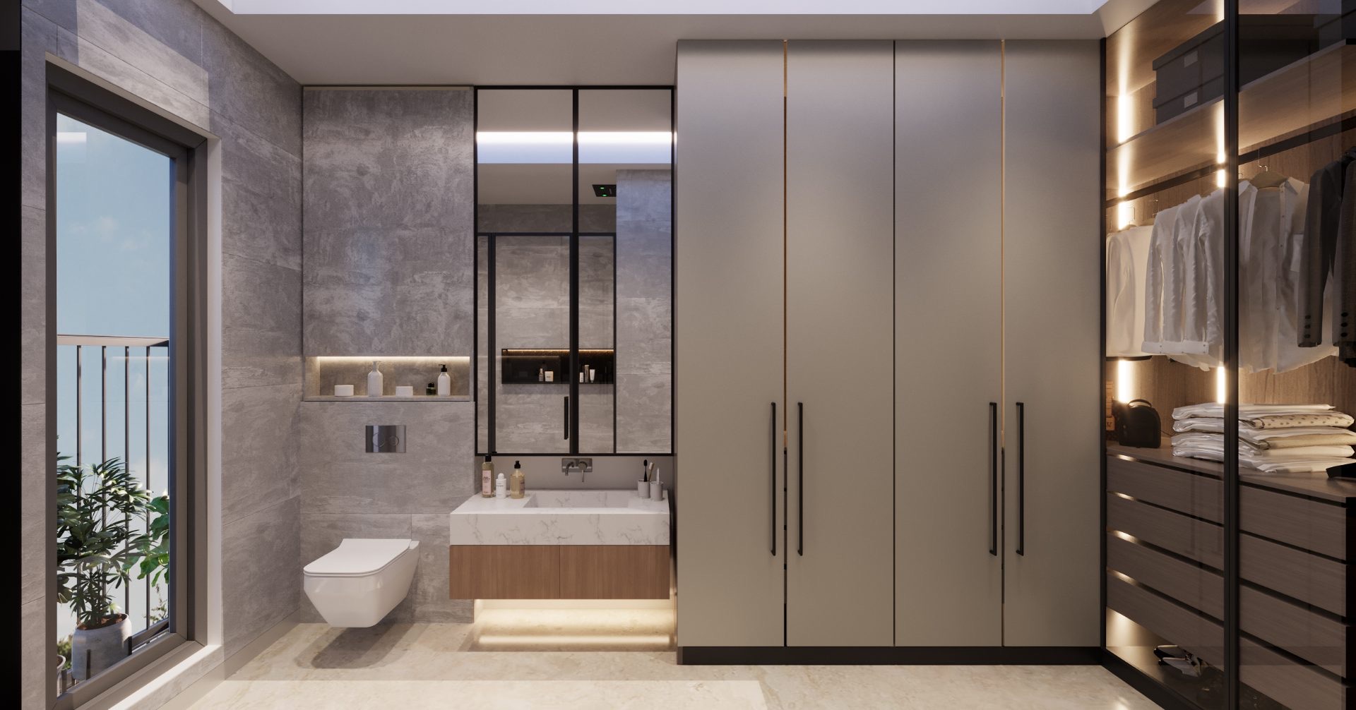 F-482 — master bathroom, wardrobe wall