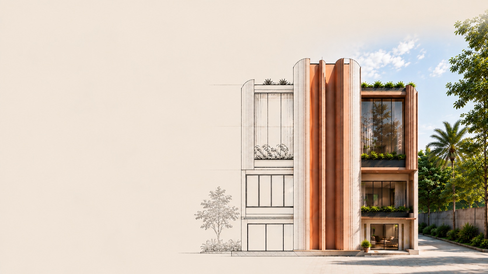 Elevation study — sketch into street