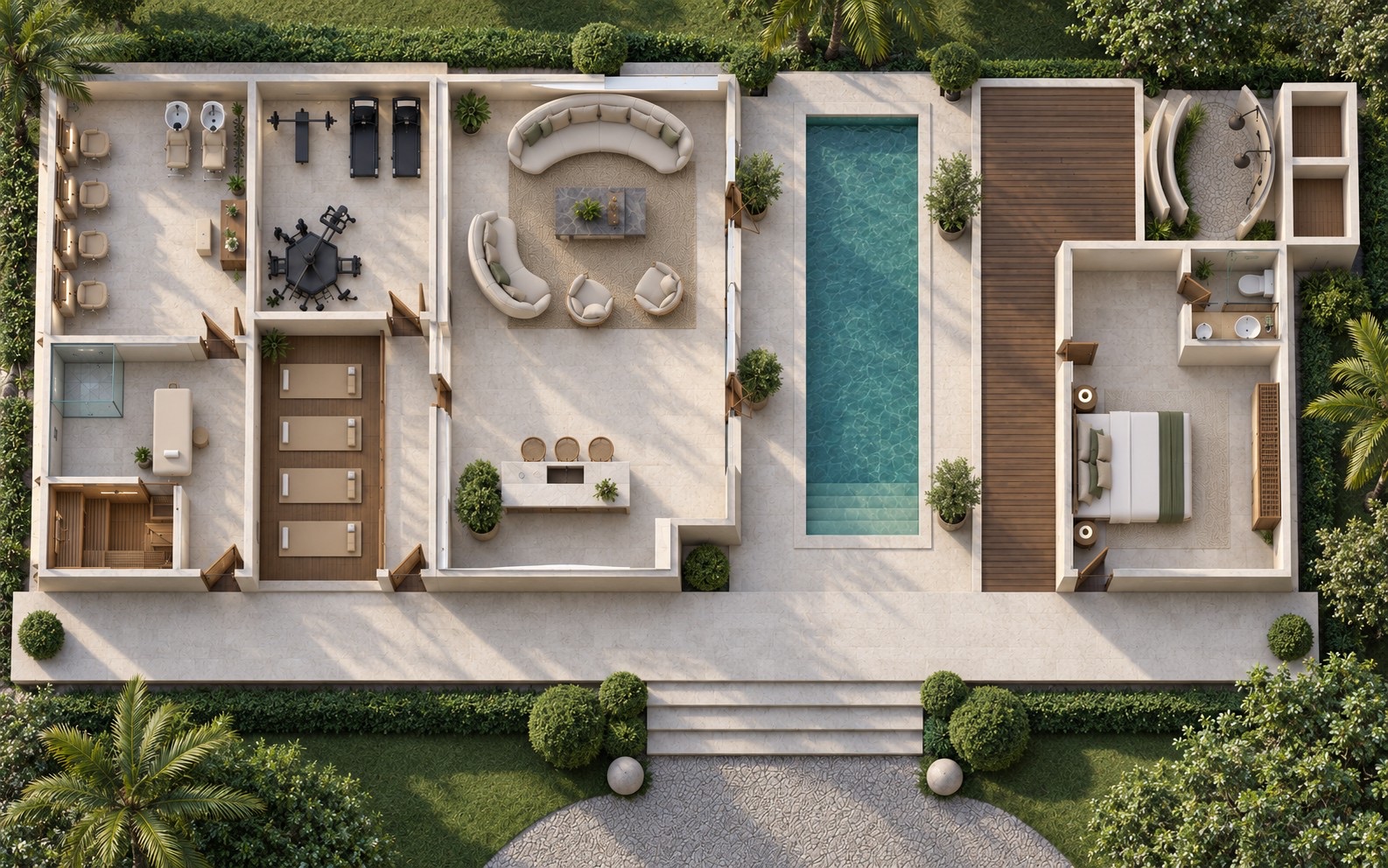 Chhawla Farm — pool pavilion, rendered plan